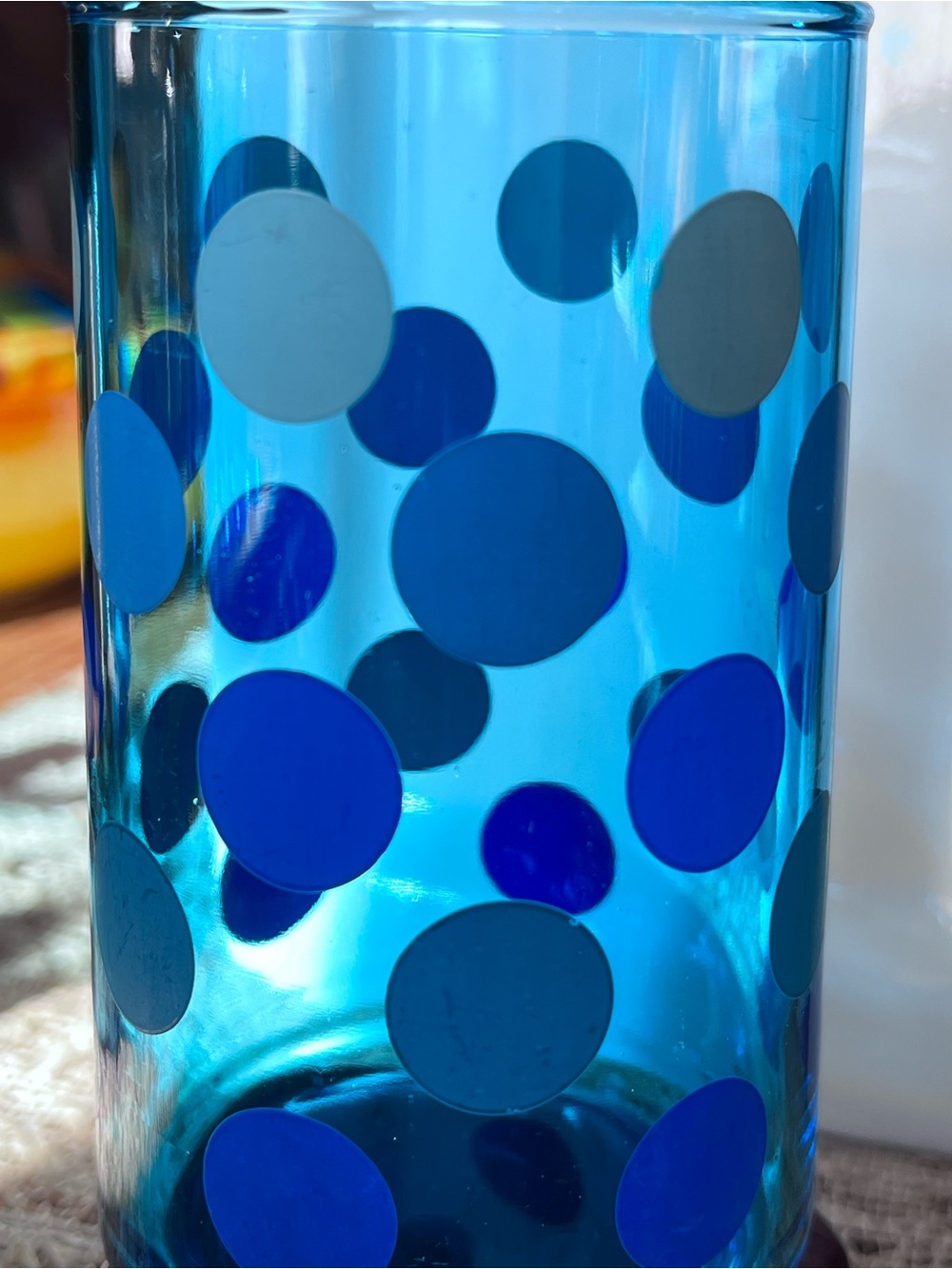 Vintage Retro Set of 4 Blue Polka Dot Glasses 12oz